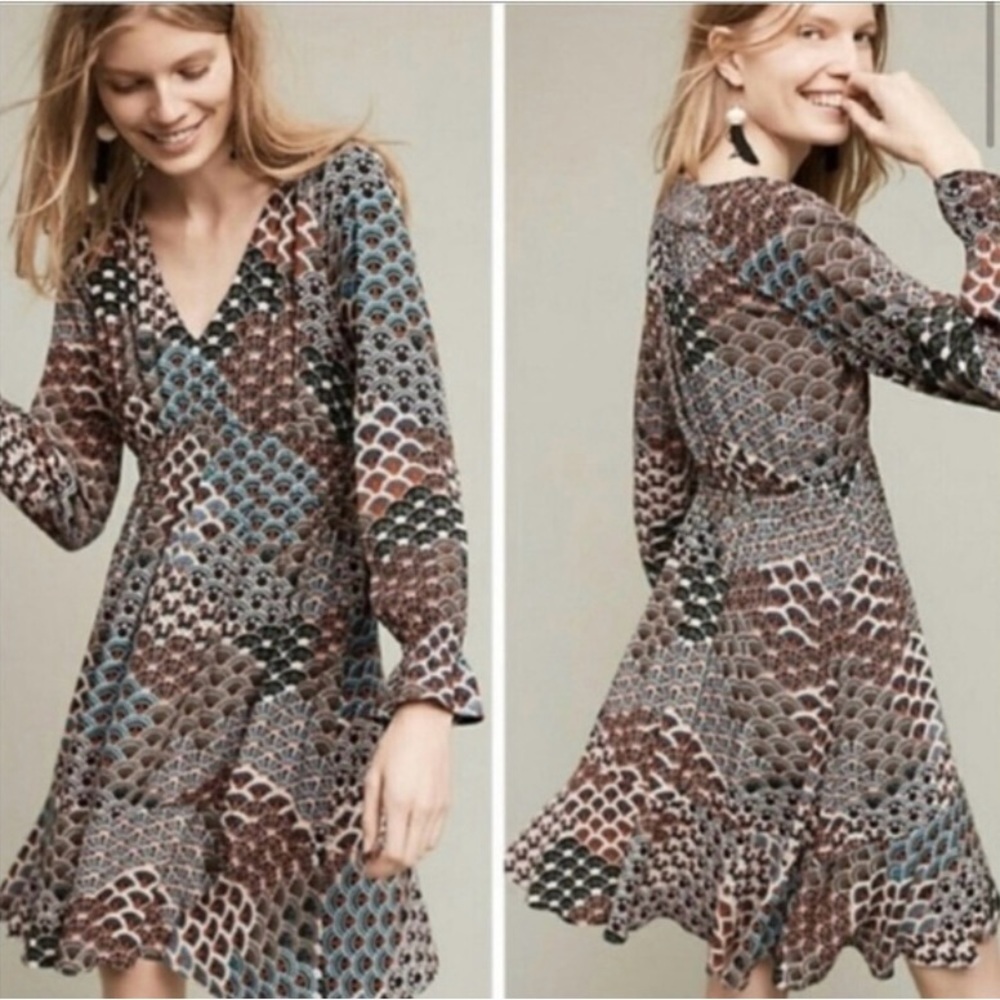 Anthropologie Maeve Monaco Empire Fan Print Peacock Dress.